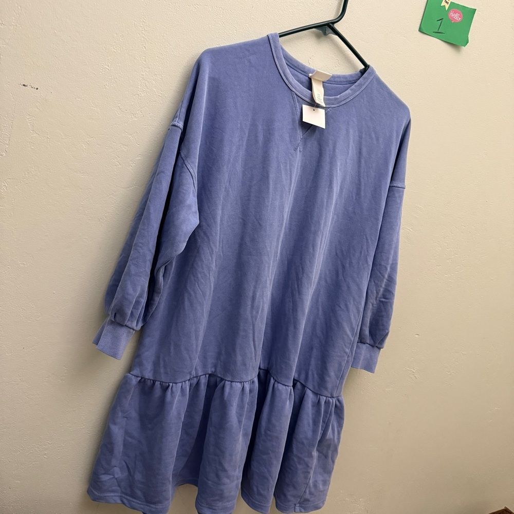 H&M sweater dress small medium soft blue thick nwt crew neck peplum